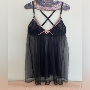 Victoria’s Secret Chemise Lace Lingerie Slip Dress Black Lace Size L Nightgown